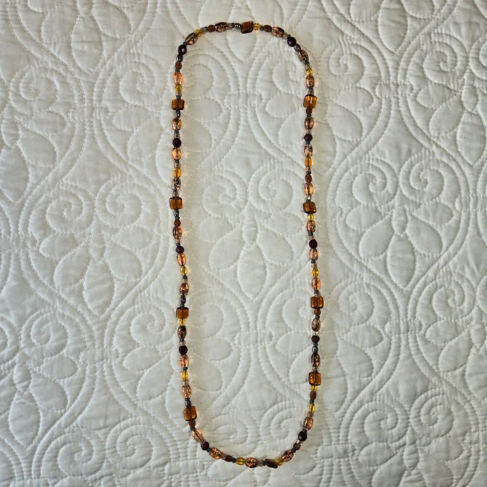 Handmade Beaded Necklace or Wrap Bracelet Brown, Red, Orange Bohemian - Picture 2 of 7